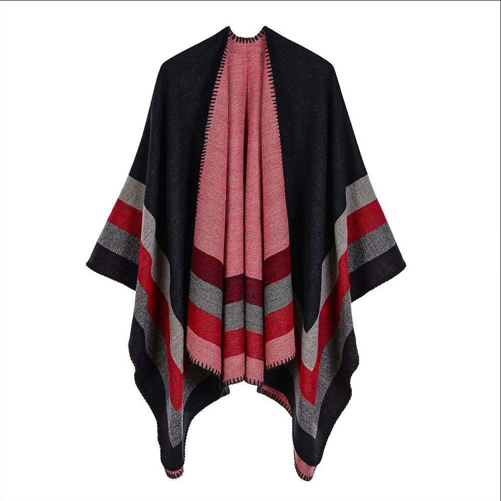 Sciarpa calda da donna a righe, piccola e quadrata, in cashmere e acrilico.