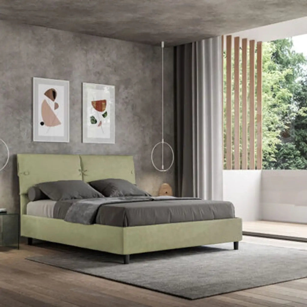 Letto matrimoniale con rete imbottito 160x190 microfibra tè verde Sleeper