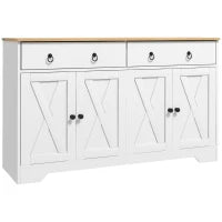 Credenza da Cucina o Salotto in Stile Rurale con 2 Cassetti, 2 Armadi, Ripiani a Diverse Altezze, Bianco