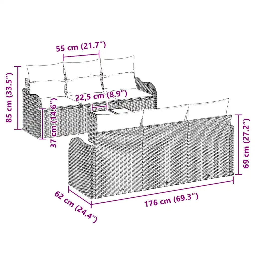 Set Divano da Giardino Marrone 55 x 55 x 37 cm polyrattan 3345588