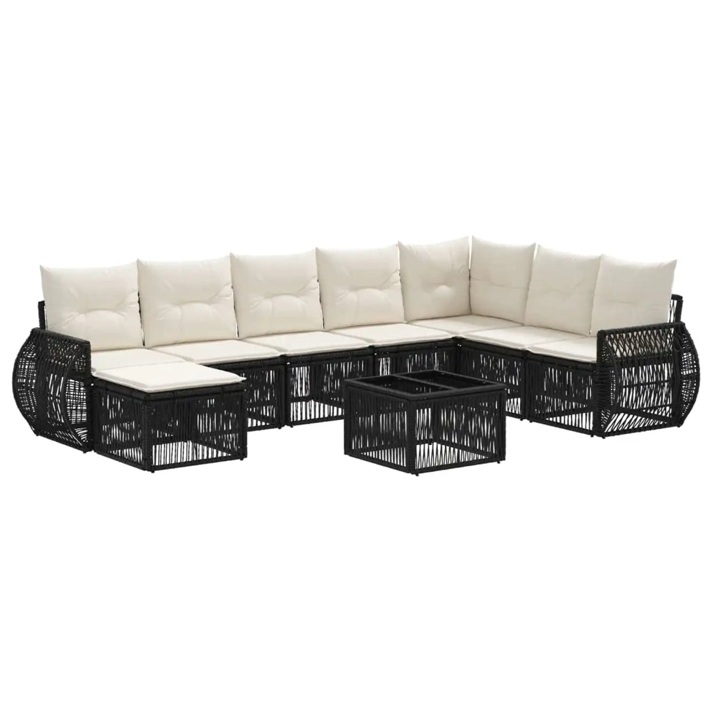 Set Divano da Giardino 9 pcs Nero e Bianco Crema polyrattan