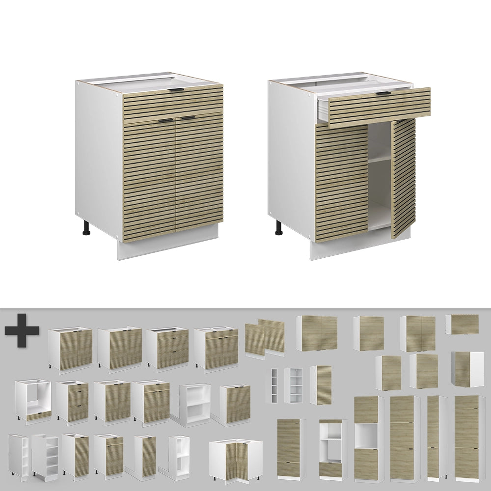 Vicco Mobiletto base per cucina Pannello in quercia 60 cm con cassetto, senza piano di lavoro
