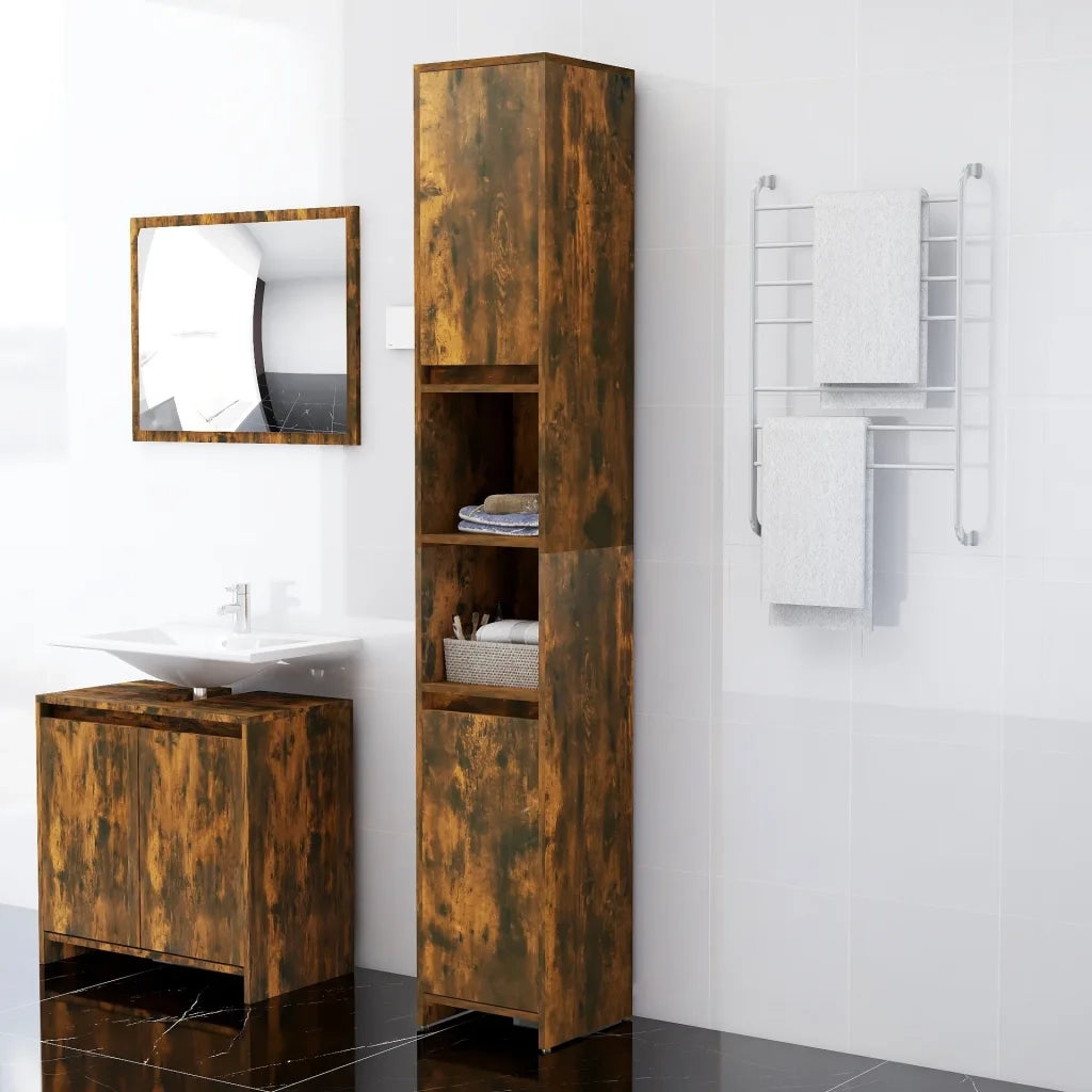 Armadietto Bagno | Armadio da bagno Rovere Fumo 30x30x183,5cm Legno Ingegnerizzato