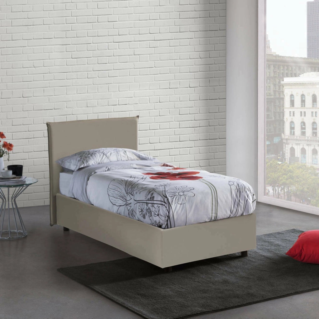 Bernarda, Letto Singolo Materasso Incluso Made in Italy, Grigio Tortora