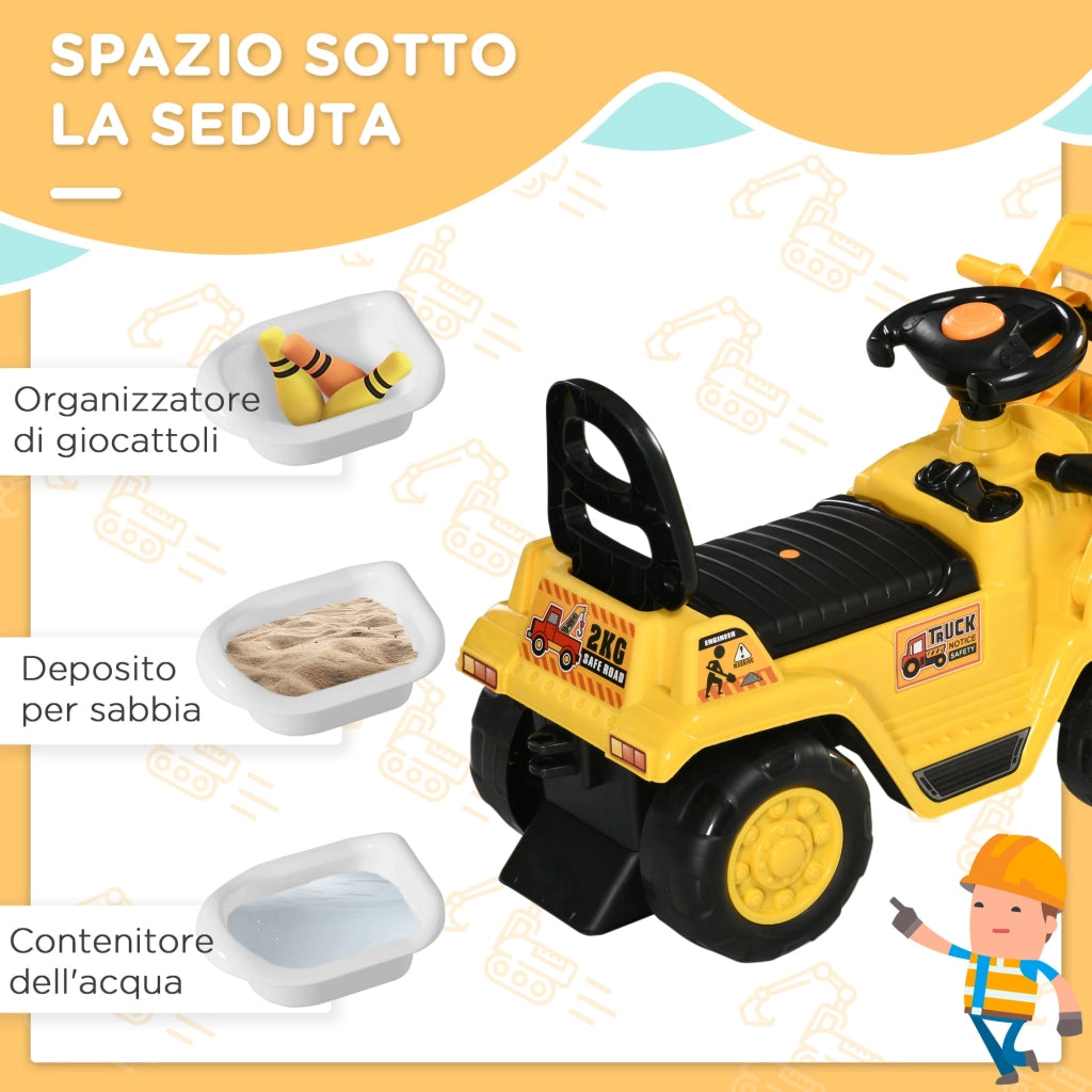Escavatore Cavalcabile per Bambni 83x27x39 cm con Pinza Giallo e Nero