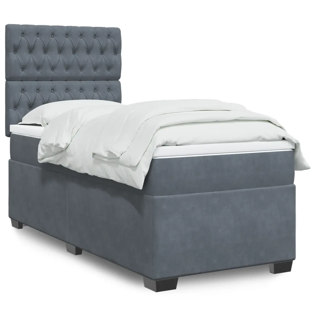 Giroletto a Molle con Materasso Grigio Scuro 100x200 cm Velluto