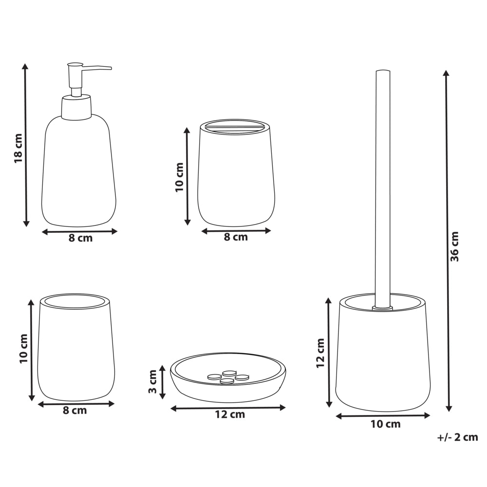 Set accessori bagno 5 pezzi portasapone, dispenser, porta scopino, bicchiere, porta spazzolini beige