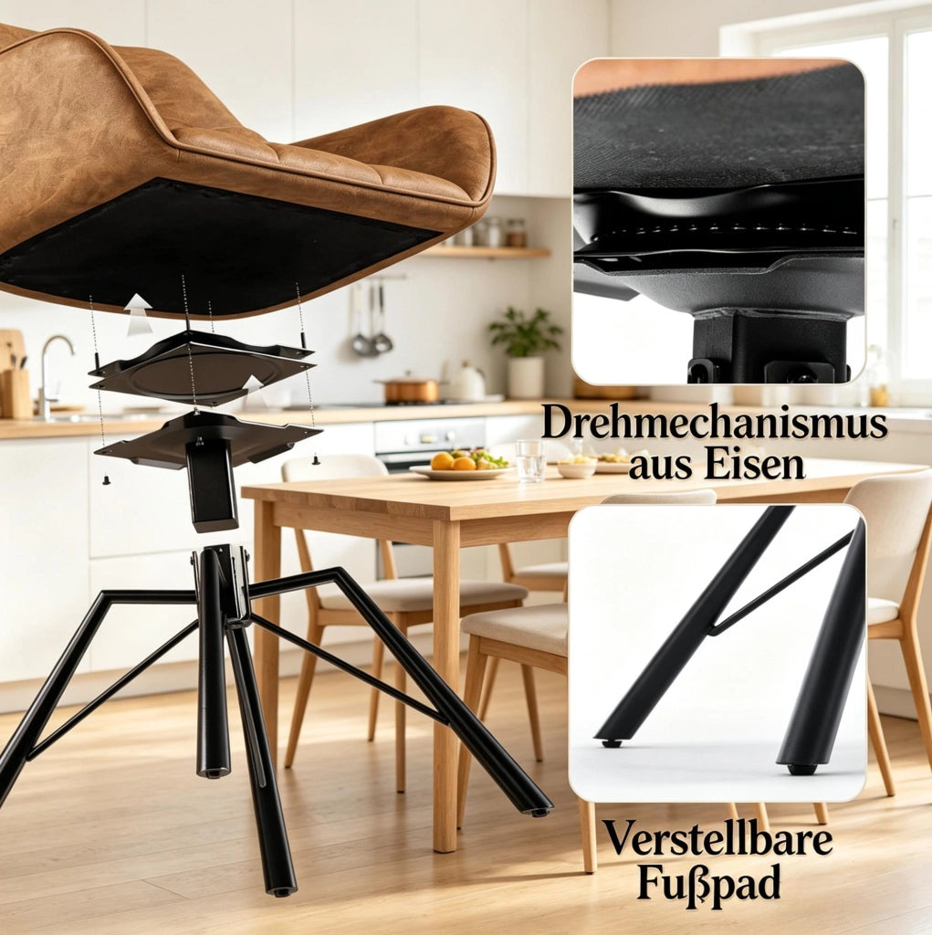 Set di 2 sedie da pranzo girevoli 360° in similpelle marrone