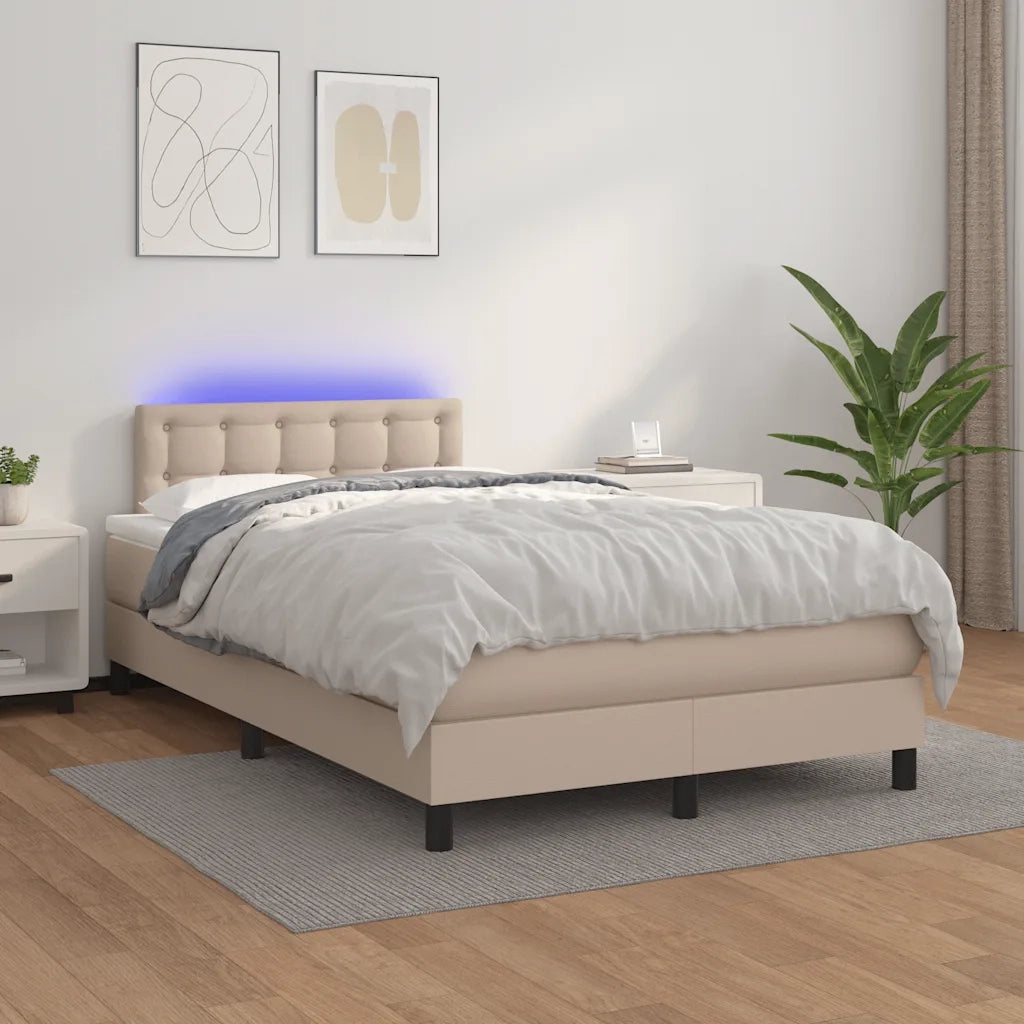 Giroletto Molle Materasso e LED Cappuccino 120x190cm Similpelle 3270140