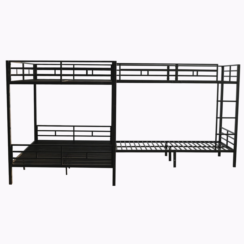 Letto a castello in metallo nero con scala a 3 gradini 90x200 cm e 140x200 cm
