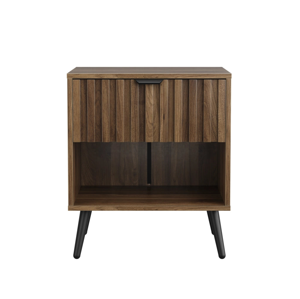 Comodino moderno in MDF effetto noce con cassetto