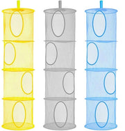 Registra di stoccaggio a quattro livelli appeso, set di contenitori pieghevoli a tre sezioni per risparmiare spazio, adatto per camere dei bambini, bagni e balconi (blu, giallo, grigio).