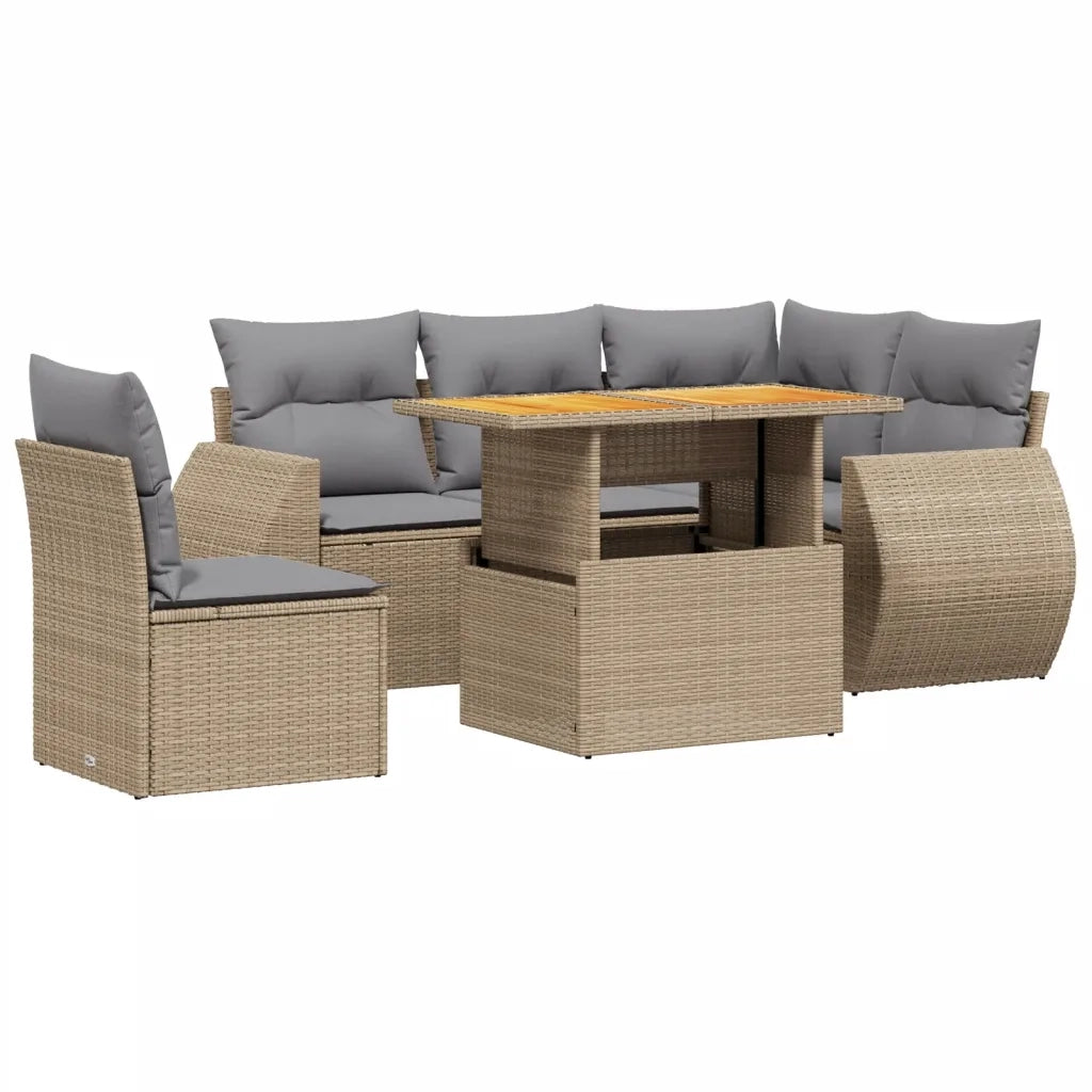 Set Divano da Giardino 6 pz con Cuscini Beige in Polyrattan 3272200