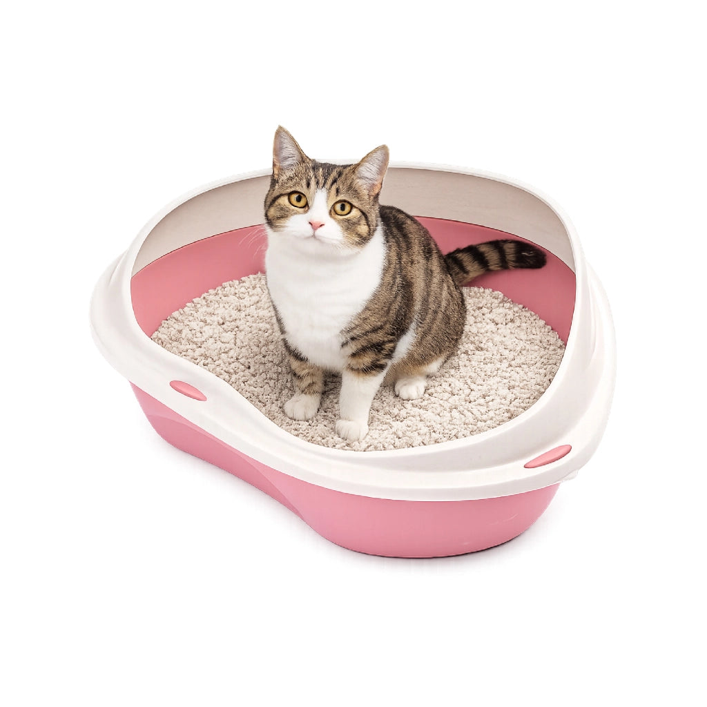 Lettiera Angolare per Gatti con Bordo Antisporco e Accesso Facilitato – Disponibile in 49x40x17,5 cm e 58x48x20,5 cm Rosa - M:49x40x17,5cm