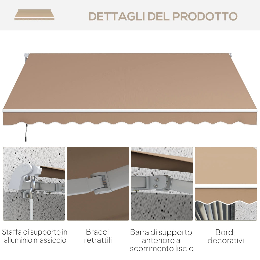 Tenda da Sole per Esterno 350x250 cm Avvolgibile a Bracci con Apertura a Manovella Marrone