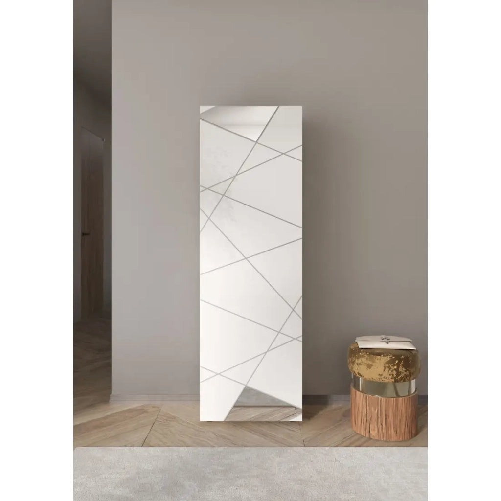 Armadio d'ingresso a 1 porta con specchio, collezione KUBRICK, colore bianco lucido lacato.