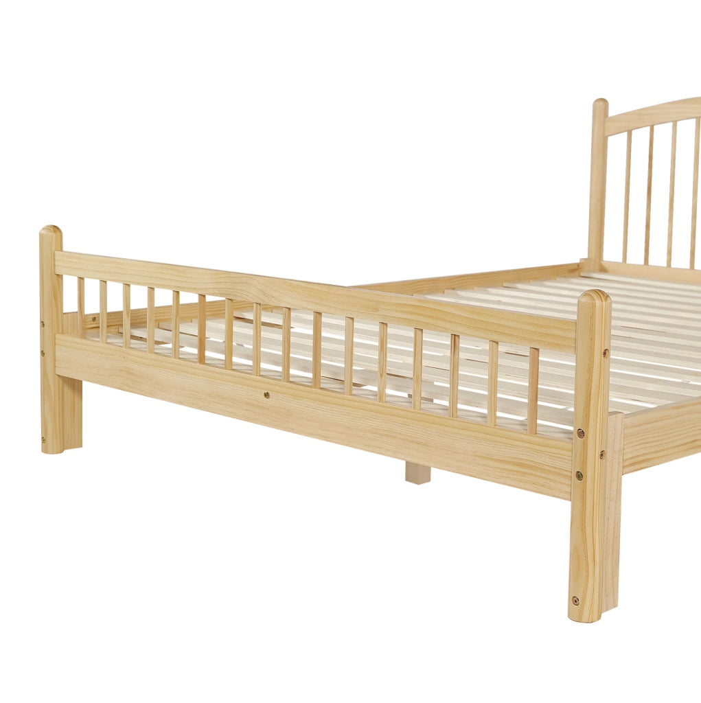 Letto in legno 140x200 cm con testiera e pediera a griglia; colore naturale e beige