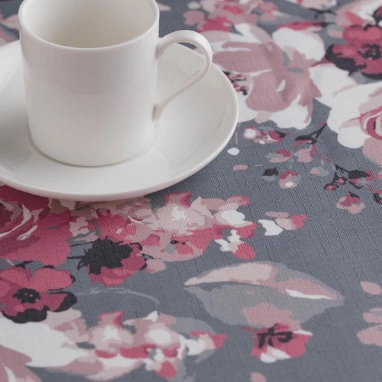 Tappeto per tavolo Patels, 130 x 180 cm, lavabile, disegno moderno a fiori, grigio
