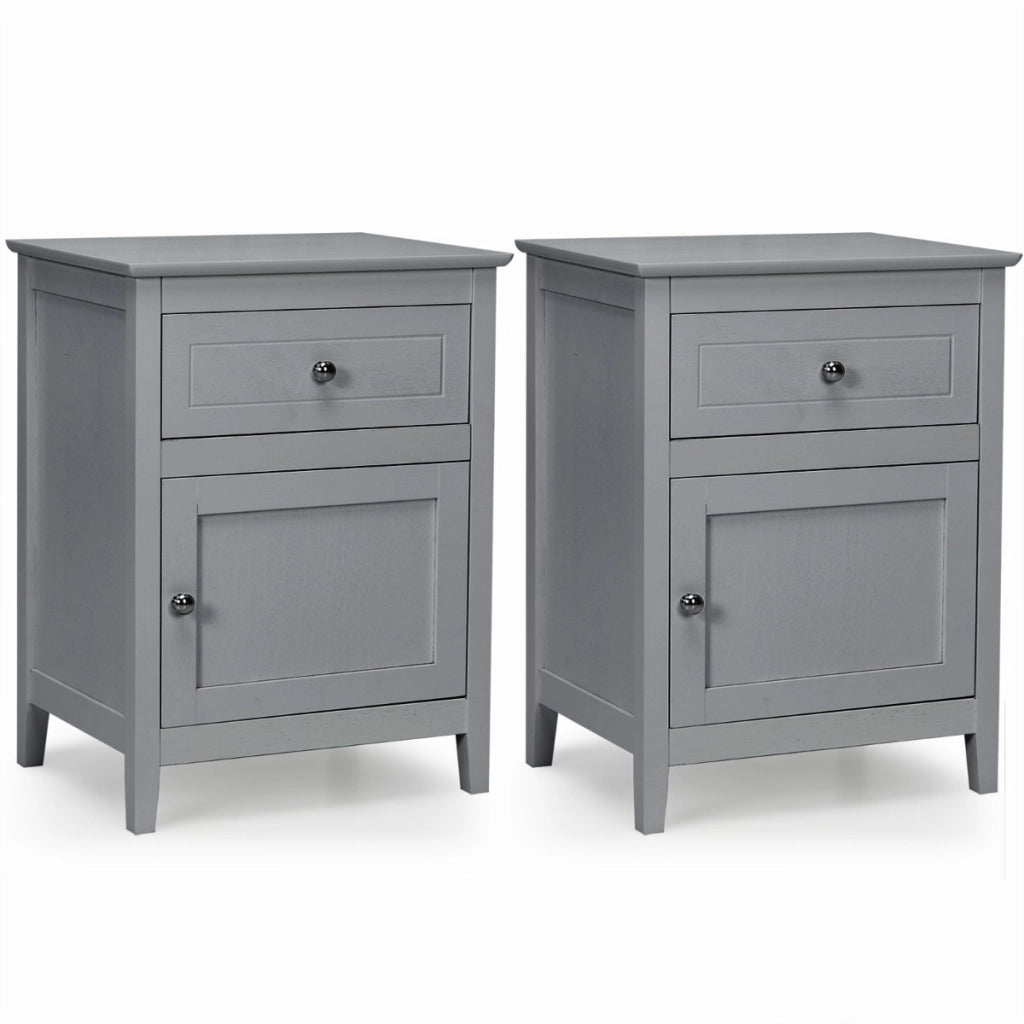 Set 2 comodini moderni a 2 livelli con superficie spaziosa-Tavolini con cassetto estraibile gambe in legno Grigio