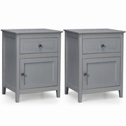 Set 2 comodini moderni a 2 livelli con superficie spaziosa-Tavolini con cassetto estraibile gambe in legno Grigio