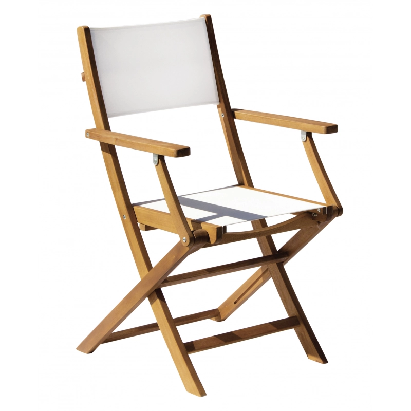 Set Di 2 Sedie Venturina In Acacia Pieghevole Con Textilene Con Braccioli Moia