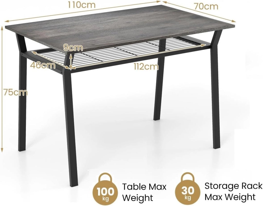 Tavolo da pranzo da cucina 110 x 70 cm, tavolo da pranzo industriale con telaio in metallo, tavolo rettangolare per 4 persone, set da pranzo per sala da pranzo cucina