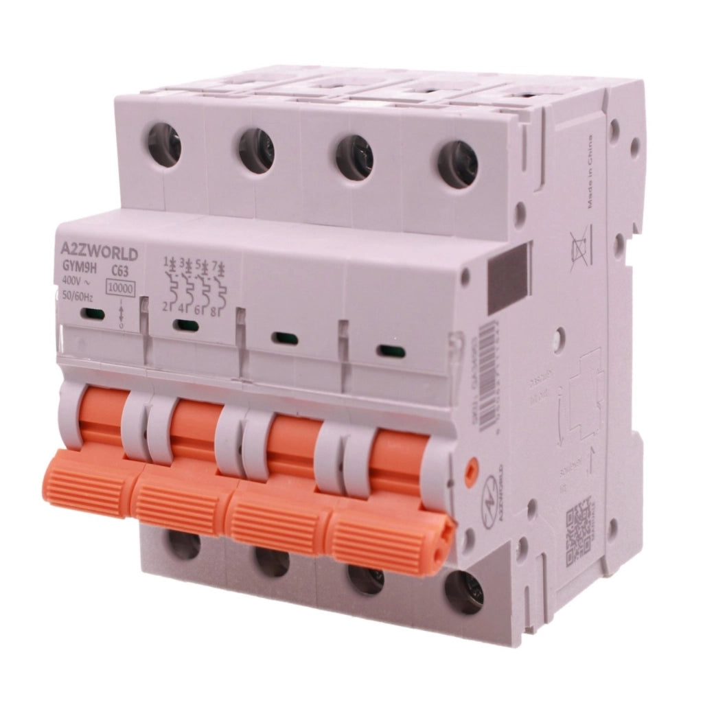 MCB Interruttore Magnetotermico Trifase 380V Curva C 4P 4M 10000A AC 400V IP20 GYM9H, Accoppiabile Con Bobina di Sgancio GA01231 GA01232, Disponibili 25A 32A 40A 63A (C63A)