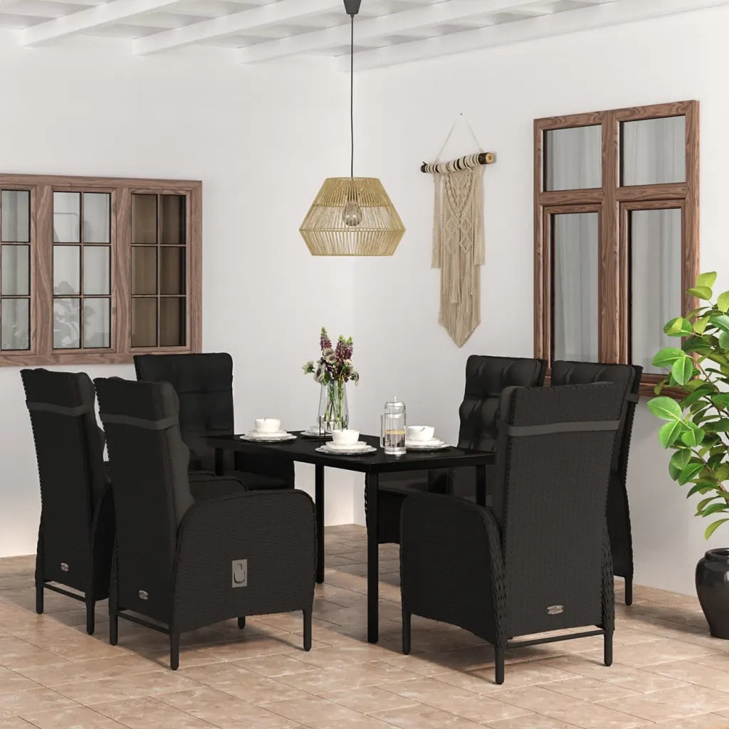 Set da Pranzo da Giardino 7 pz con Cuscini Nero 3099356
