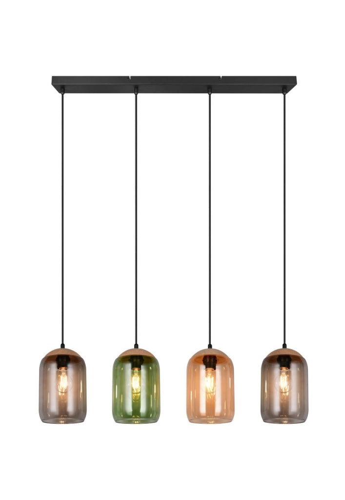 Lampada a sospensione Trio Cork nera 4xE27 vetro colorato