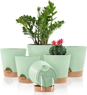 Potten autoabbezonnante per piante - Potten di plastica per piante con fori di drenaggio e coperchio - Dimensioni: 20/17.5/16.5/15/14/12.5cm - Potten autoabbezonnanti per piante da appartamento Pianta da appartamento