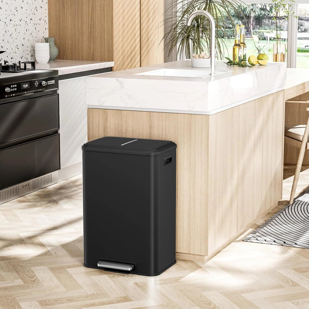 Pattumiera da cucina, 40 l, con secchio interno, con coperchio, chiusura morbida, pattumiera a pedale in acciaio, pedale, per ufficio, famiglia, colore nero