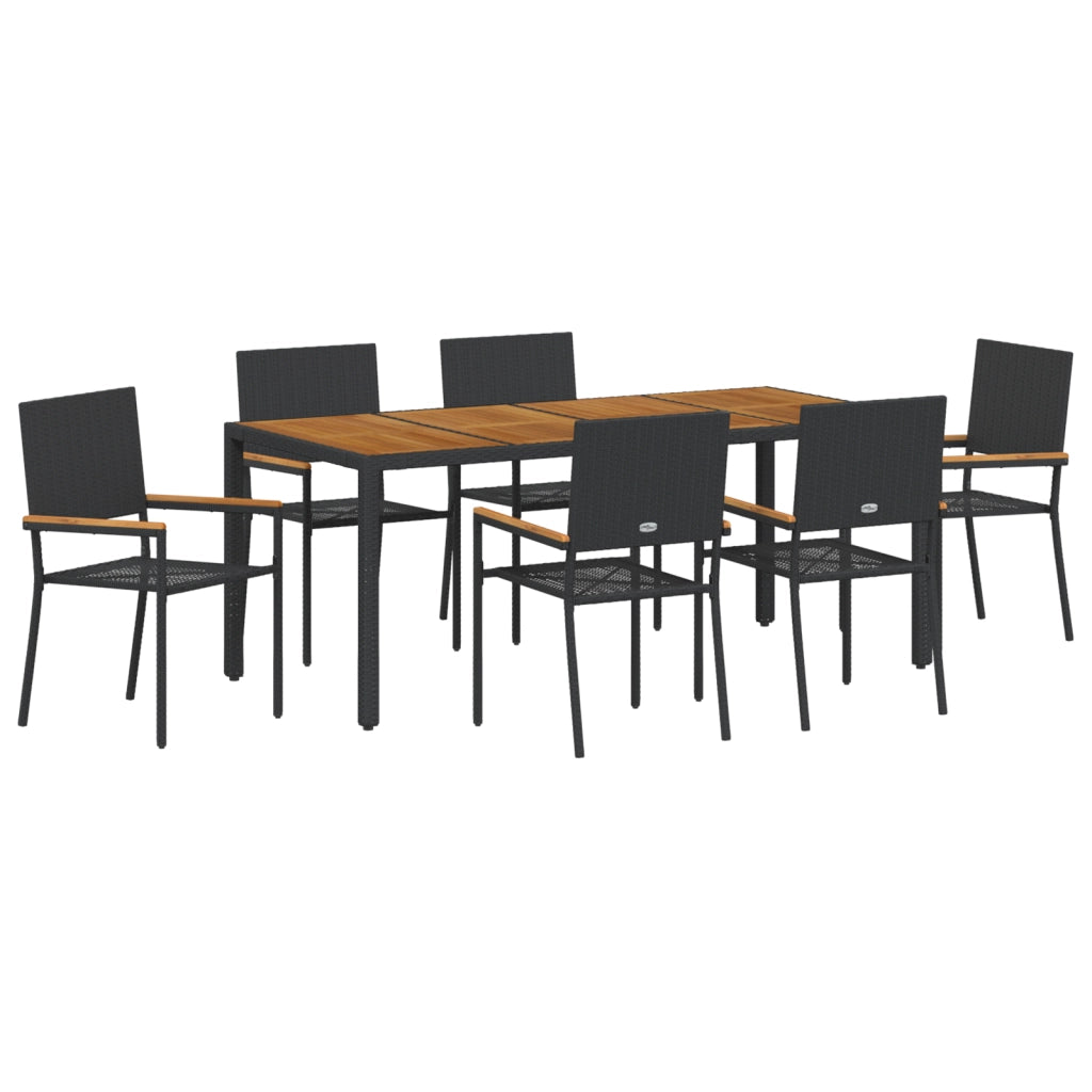 Set da pranzo da giardino  da 7 pezzi in polyrattan nero