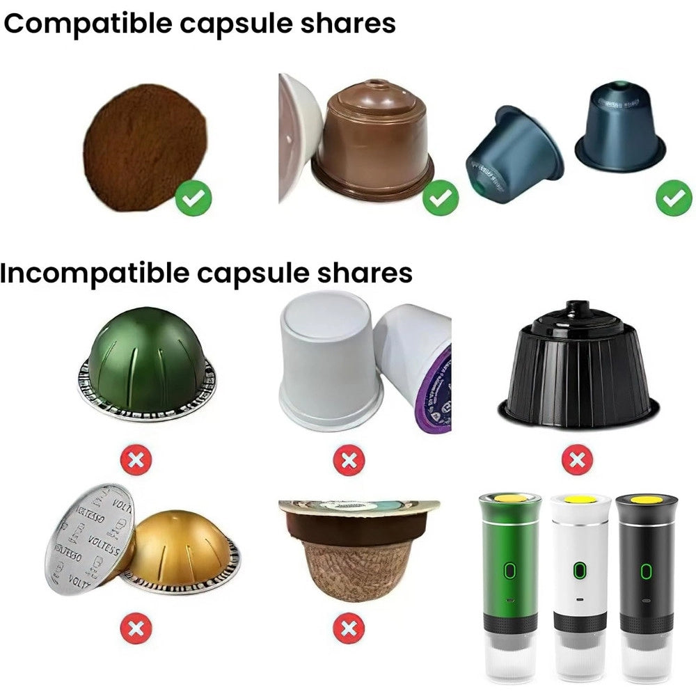 Trade Shop - Macchina Per Caffè Espresso Capsule Elettrica Portatile 3in1 Ricaricabile Ufficio Viaggi -