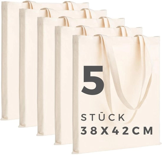 Tas in Coton 38 x 42 cm - 5 Stuks Shopper Reciclabile da Stampare