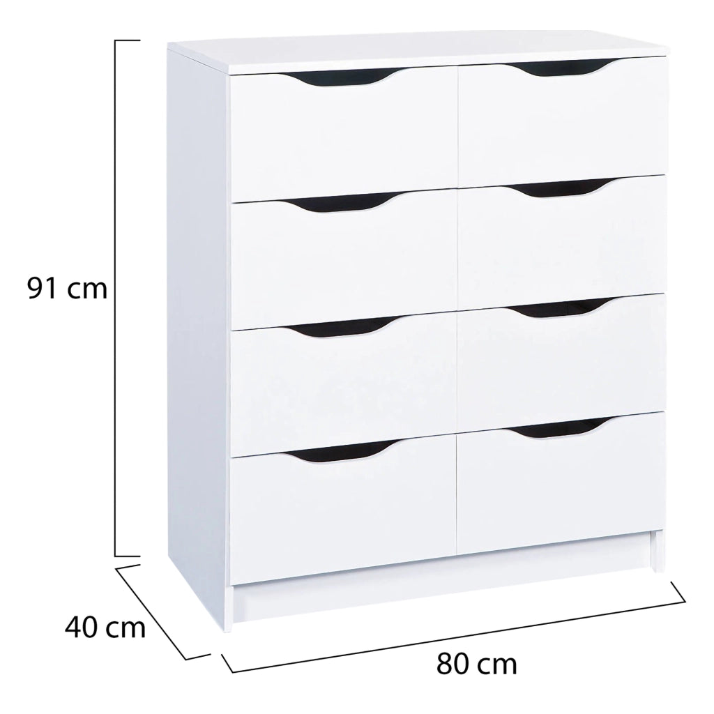 Ponzone, Cassettiera 8 Cassetti, 80x40x91h cm Bianco