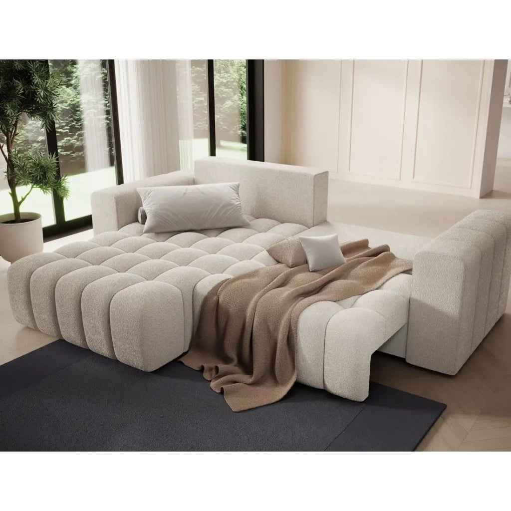 Divano angolare convertibile DORY beige 250 cm con vano contenitore angolo destro