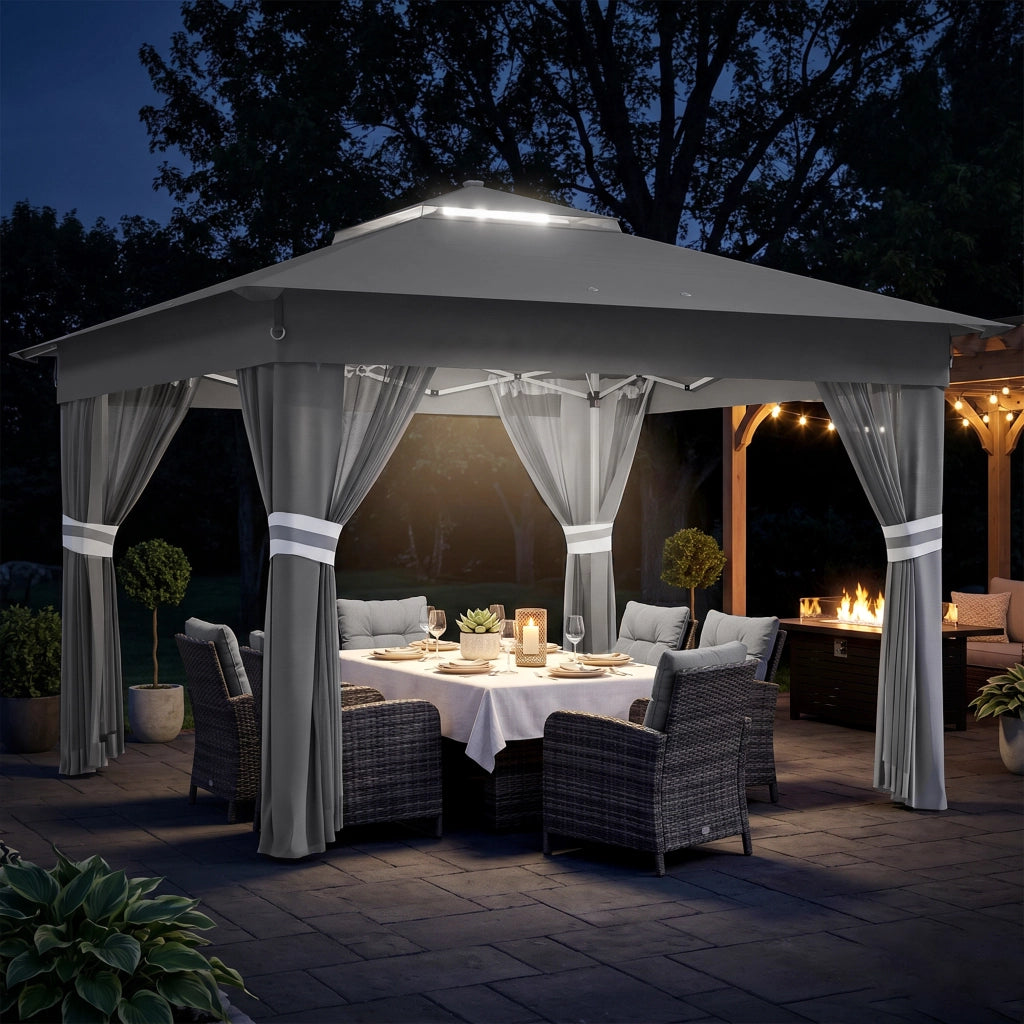 Tenda da giardino con luci solari ¨C zephmum ¨C grigio 336x336x270 cm