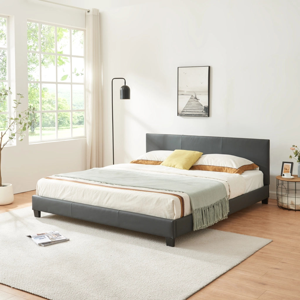 Letto Matrimoniale a Testiera Alta Letto a 2 Piazze 180x200 cm Rivestimento in Similpelle Grigio Scuro Corium
