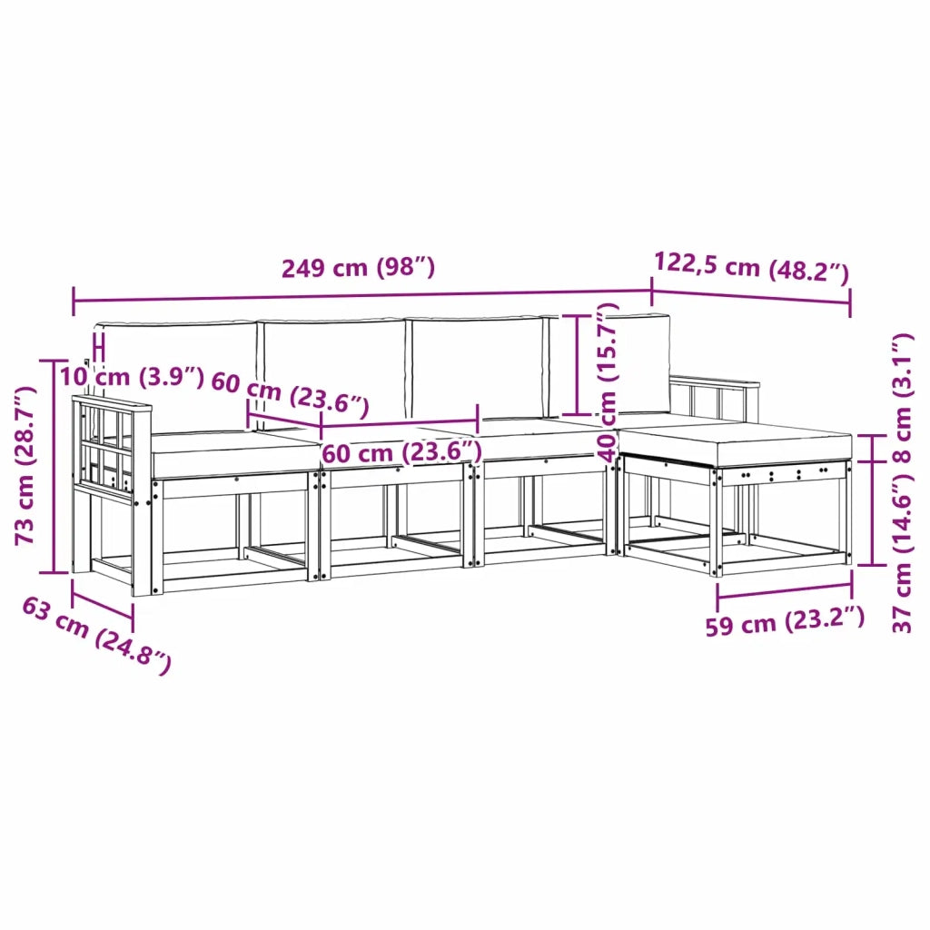 Set di divani da esterno con cuscino 5 pcs Naturale e Antracite 3366265