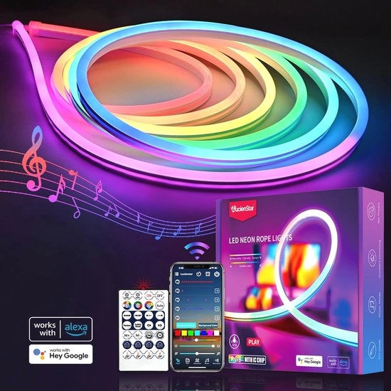 Striscia LED Neon - Striscia RGBIC Neon da 3M con sincronizzazione musicale - Disegno DIY creativo - funziona con Alexa e Google Assistant - illuminazione neon per decorazione di parete in camera da gioco
