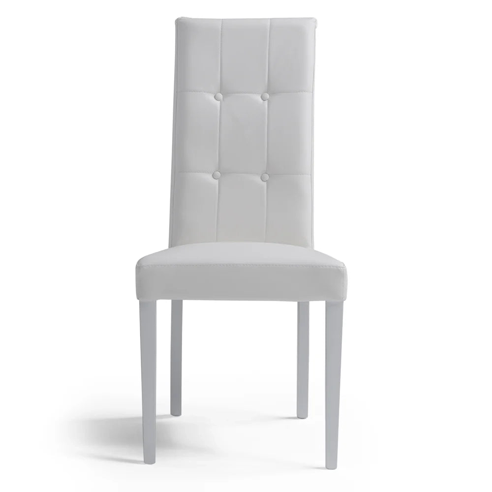 Set 2 sedie imbottite EDI 4 BOTTONI, ideale per sala da pranzo, soggiorno, ufficio,  tessuto ecopelle colore Bianco, Design moderno