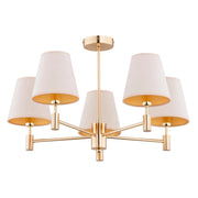 Lampadario ASTRIT Alfa oro, paralumi crema 5xE14 61cm