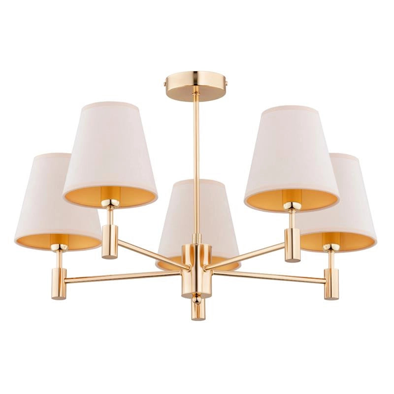 Lampadario ASTRIT Alfa oro, paralumi crema 5xE14 61cm