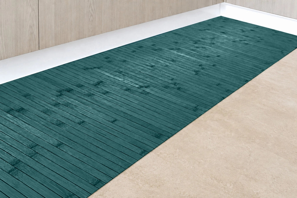 Tappeto Passatoia In Vero Bamboo Tappeto Cucina Ingresso In Legno Antiscivolo Aderente Lavabile E Antimacchia Tagliabile  Salvia - 50x350 cm
