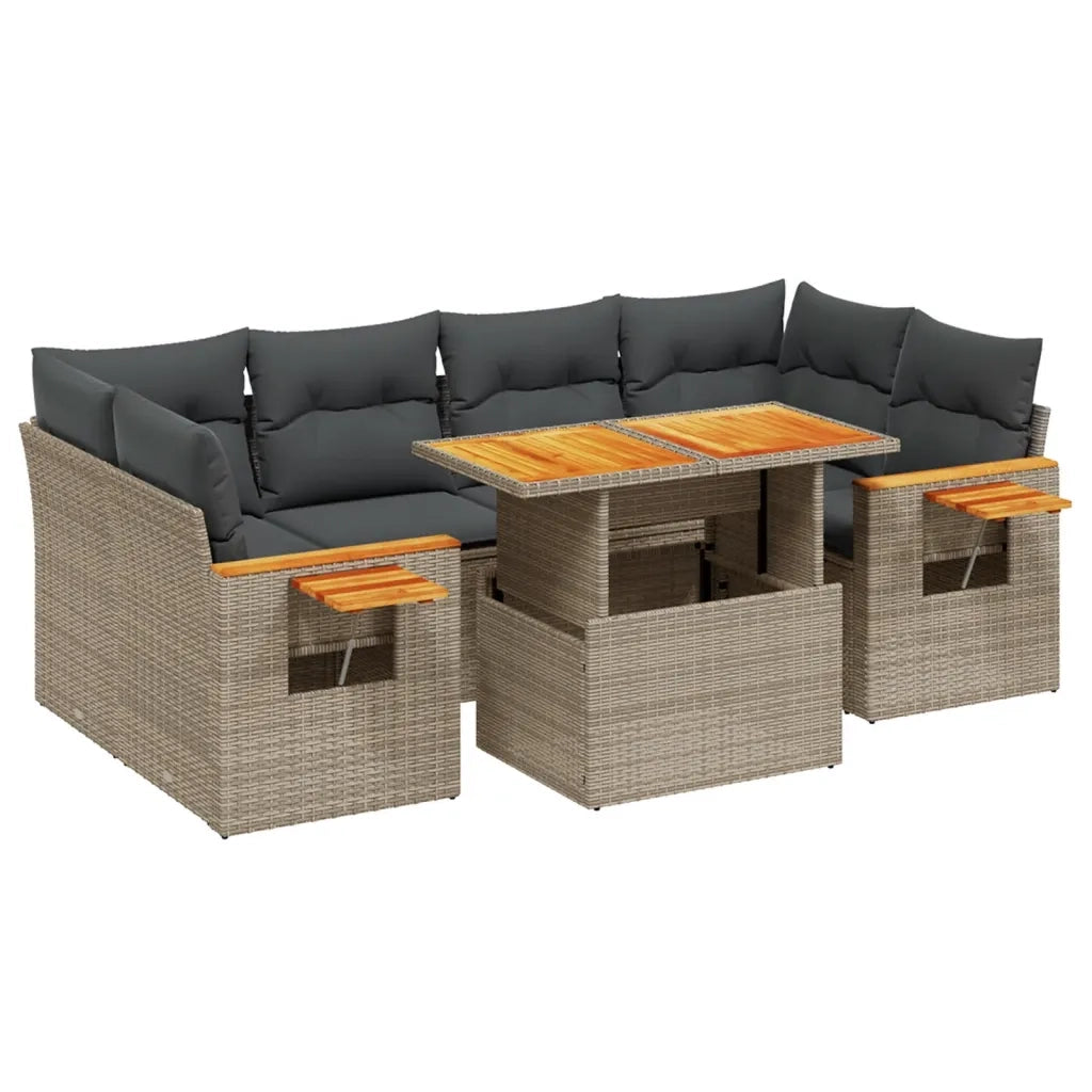 Set Divani da Giardino 7 pz con Cuscini Grigio in Polyrattan 3273419