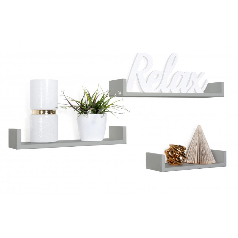 Set di 3 Mensole da Muro, Mensole Muro Design, Mensola da Parete, Grigio Sasso, 60x8 p15,5 cm, 50x8 p15,5 cm e 40x8 p15,5 cm - Calamita