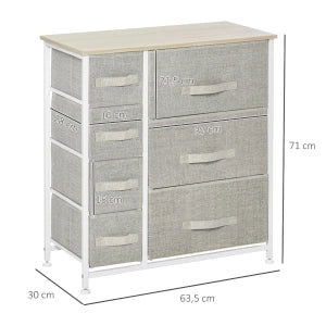 Cassettiera con 7 cassetti in tessuto, stile scandinavo, per camera e soggiorno, grigio chiaro, 63,5 × 30 × 71 cm