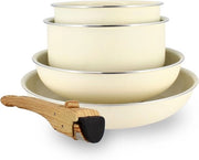 Set di pentole 5 in 1 - crema - in alluminio riciclato - con manico rimovibile