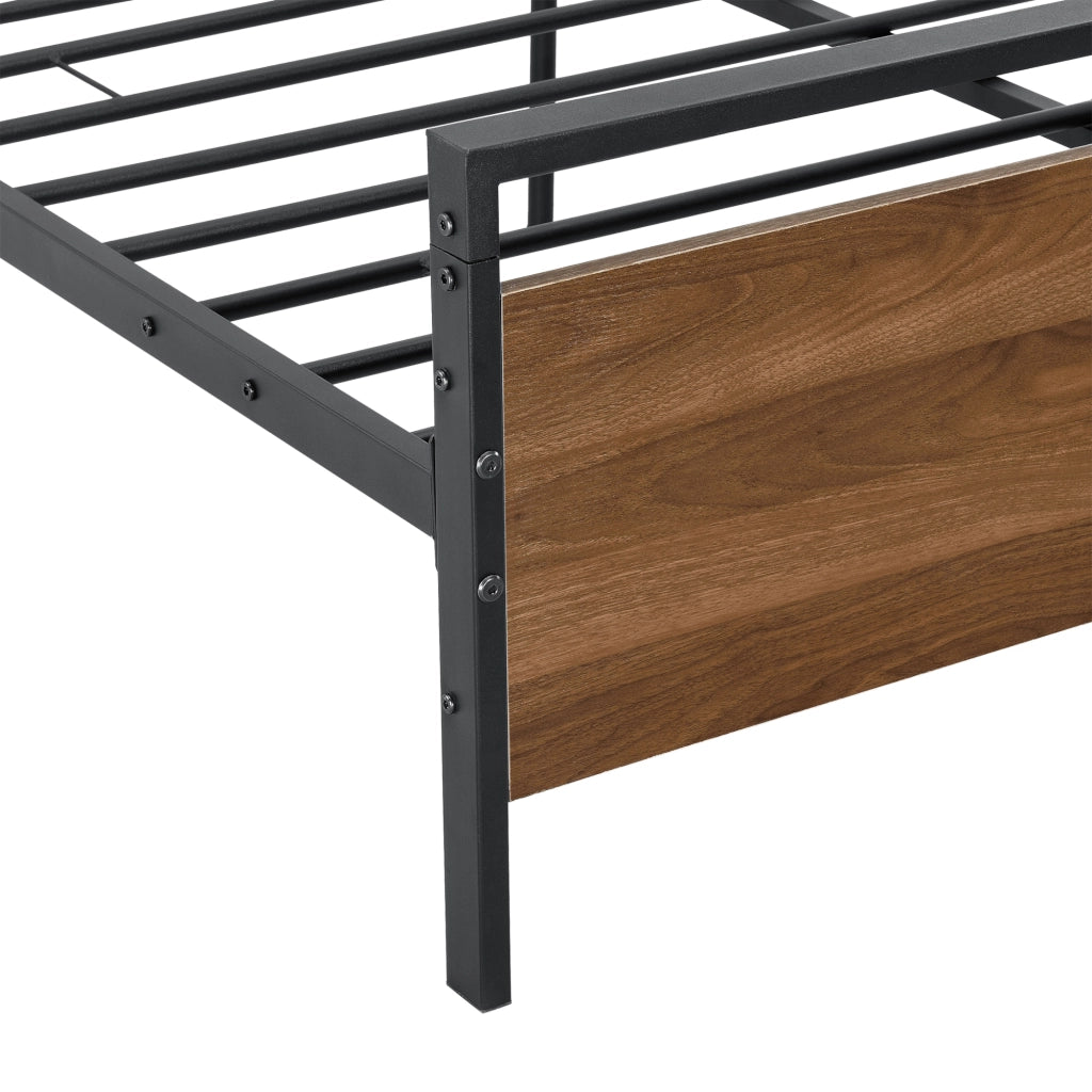 Struttura Letto in Acciaio 140 x 200 cm Testiera e Pediera Decorate con Panelli in Effetto Legno di Color Noce Letto Francese/Matrimoniale in Stile Moderno - Nero