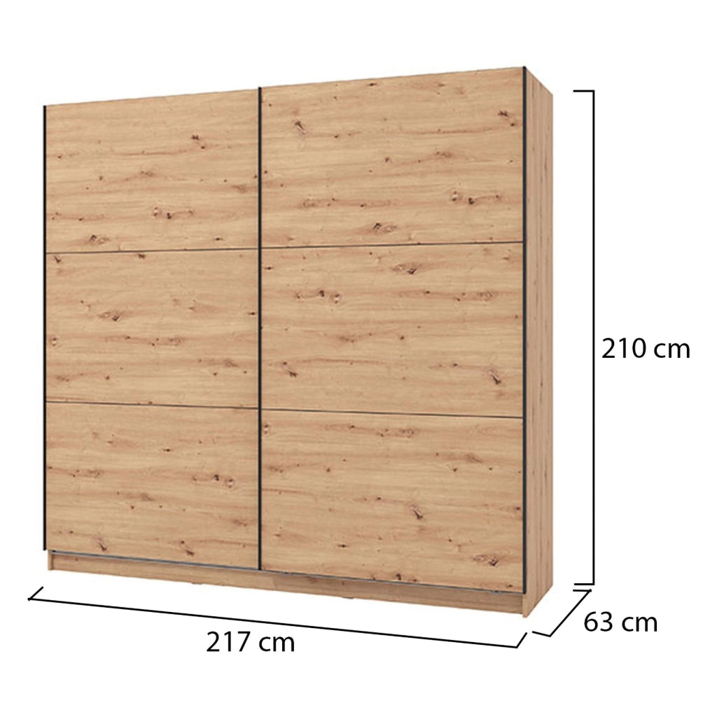 Armadio Camera da Letto Piateda, Guardaroba Grande 8 Ripiani, 217x210h cm Marrone Rovere Nodi